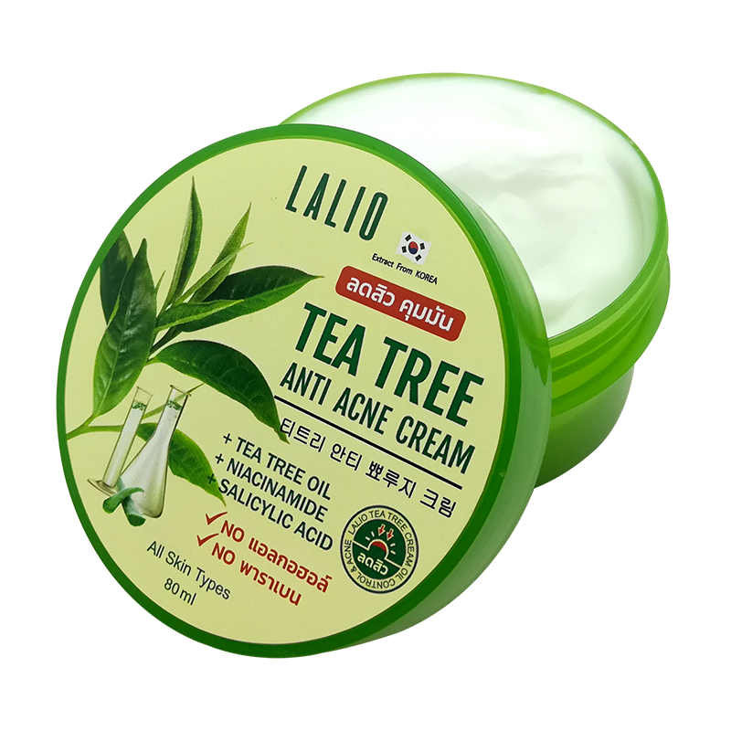 Lalio Tea Tree Anti Acne Cream 80ml ครีมบำรุงผิวหน้า แก้ปัญหาสิว รอยดำ รอยแดง ด้วยสารสกัดจา Tea Tree Oil ช่วยลดความมันบนใบหน้า สาเหตุหนึ่งของการเกิดสิว